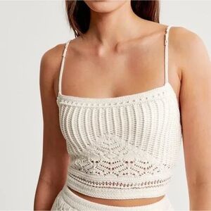 NWT Abercrombie & Fitch Crochet Cropped Tank Top White Cream Medium